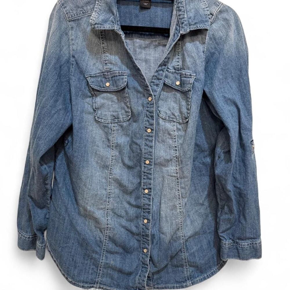 Lane Bryant Women's Blue Button Down Western Cowgirl Core Shirt